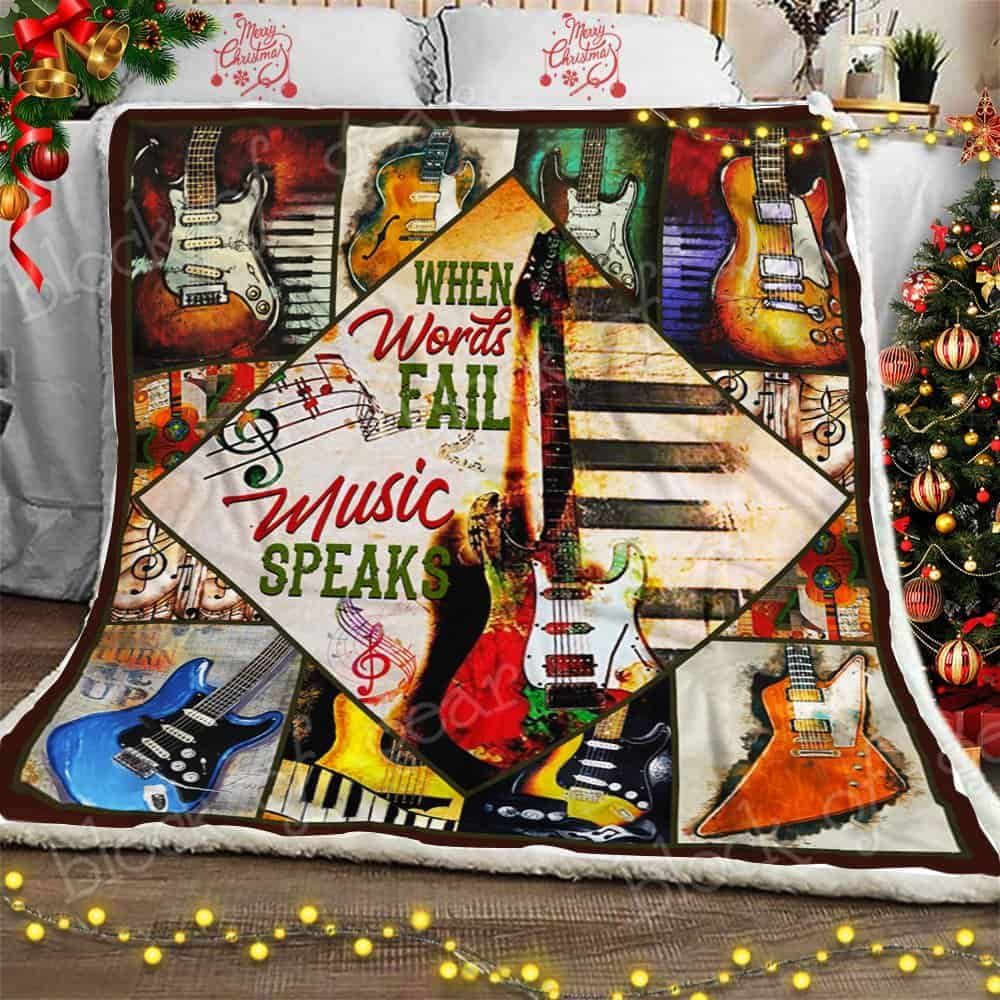 When Words Fail Music Speaks Guitar Fleece Blanket