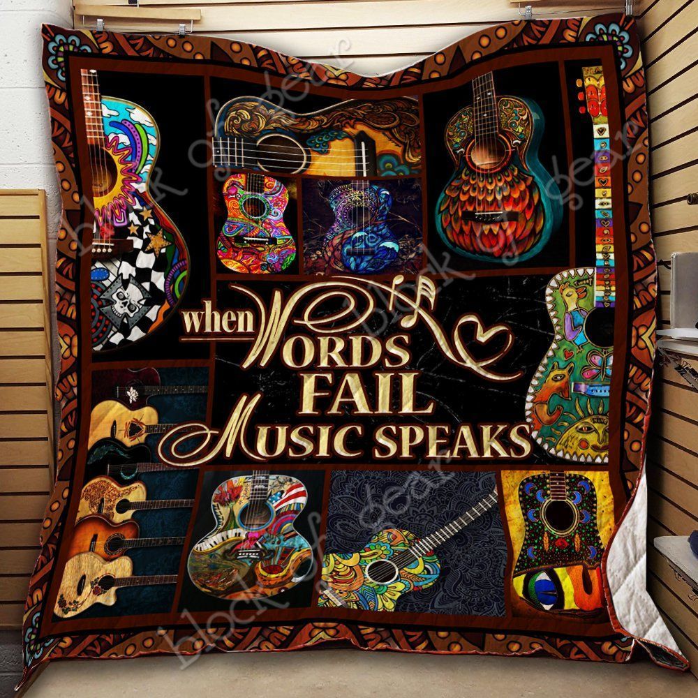 When Words Fail Music Speaks Guitar GS-CL-DT2906 Quilt Blanket