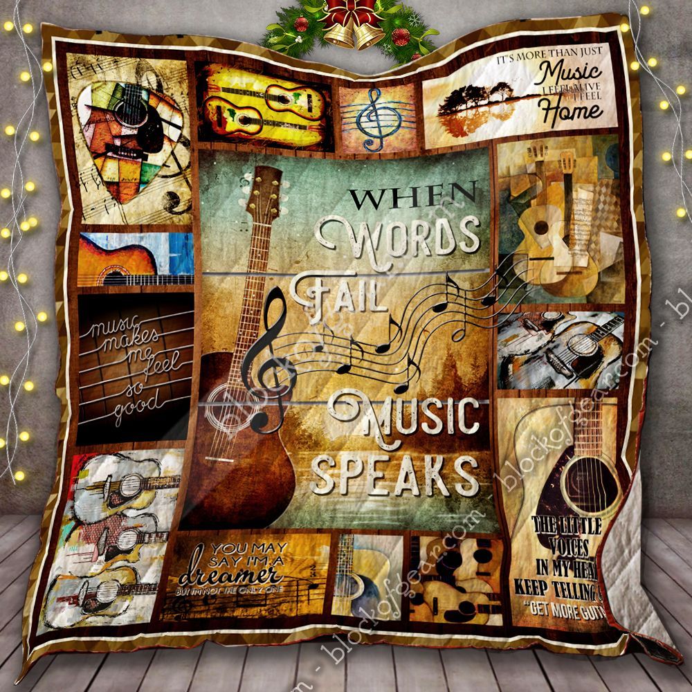 When Words Fail Music Speaks Guitar GS-CL-LD3012 Quilt Blanket
