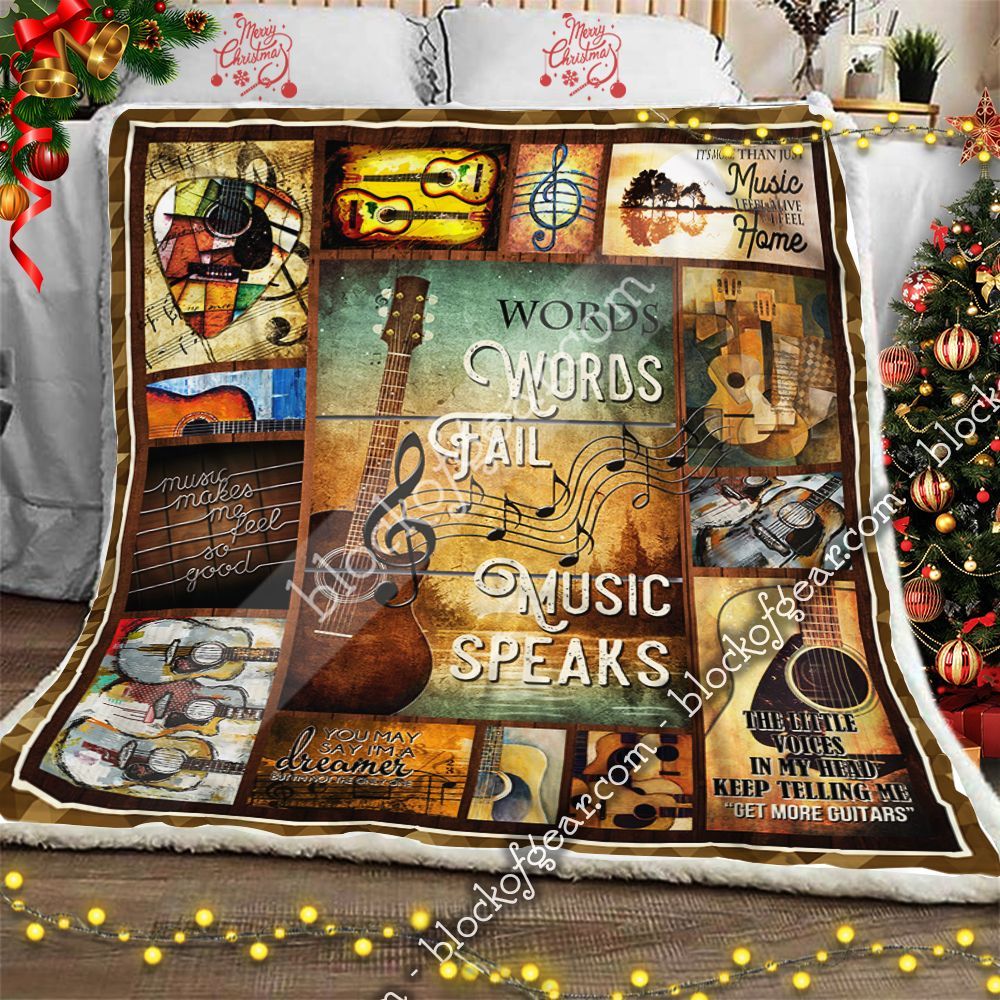 When Words Fail Music Speaks Guitar Sherpa Fleece Blanket