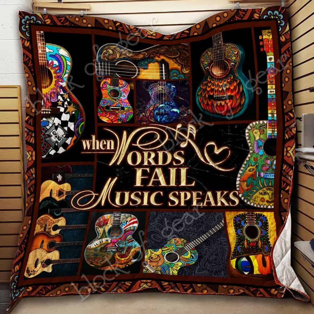 When Words Fail Music Speaks Guitar GS-CL-NT2910 Quilt Blanket