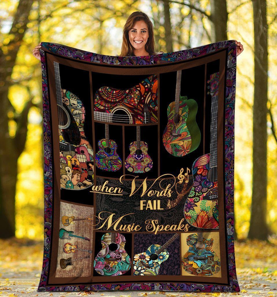 When Words Fail Music Speaks Guitar Hippie Fleece Blanket