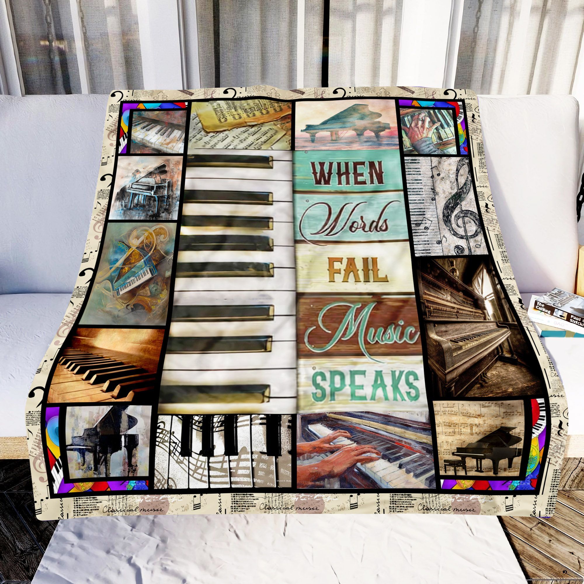When Words Fail Music Speaks Piano Sherpa Fleece Blanket