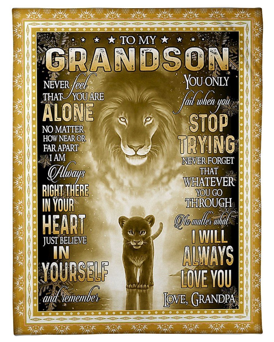 When You Stop Trying Grandpa To My Grandson Fleece Blanket Lion Fleece Blanket