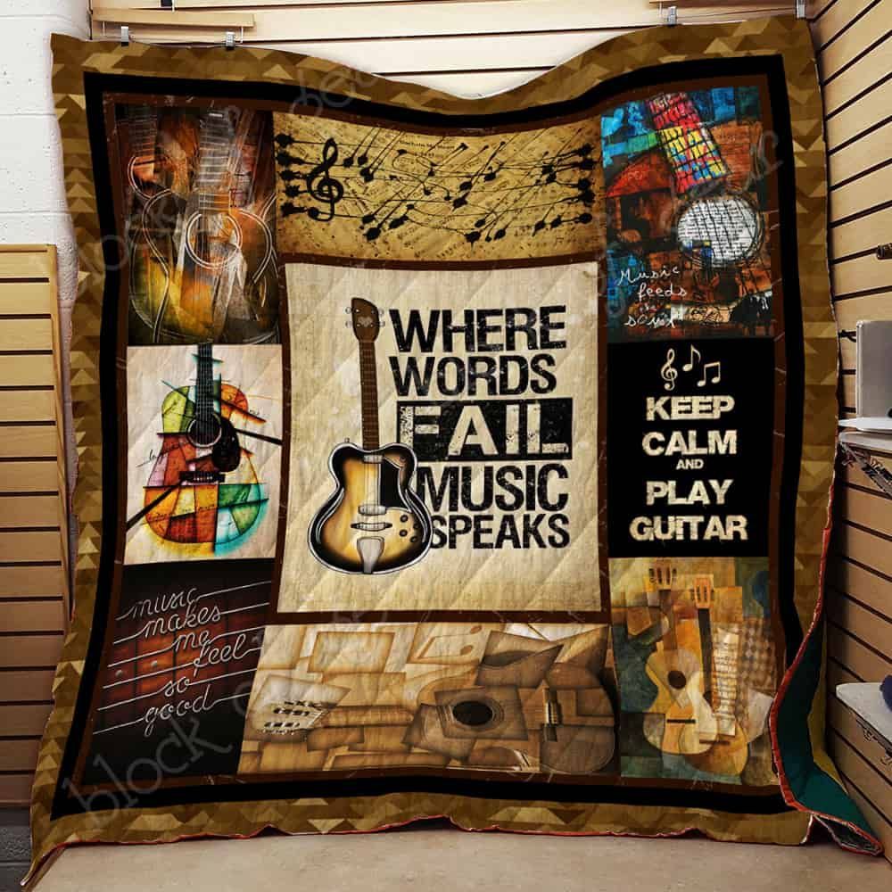 Where Words Fail Music Speaks Guitar 8 GS-CL-LD2910 Quilt Blanket