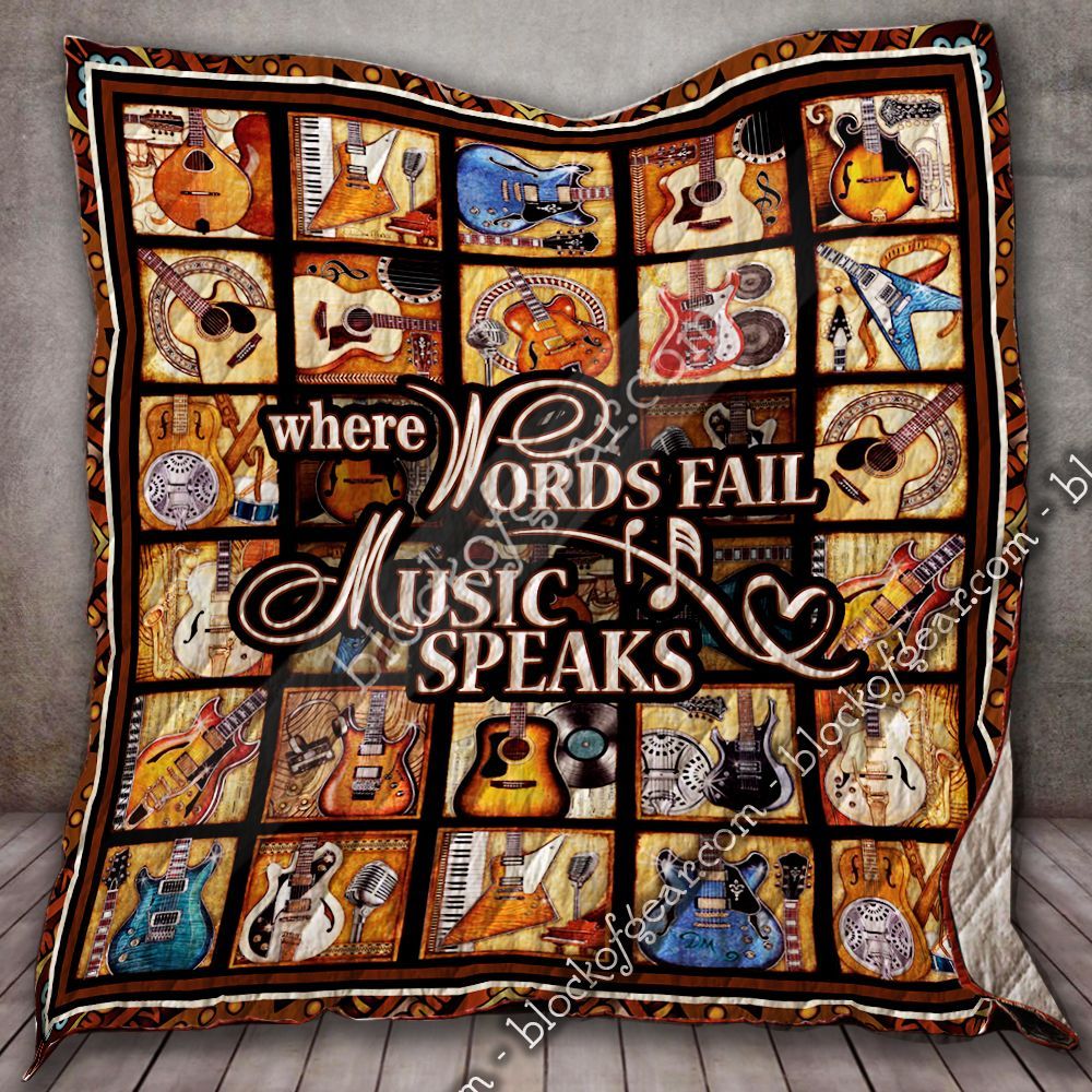 Where Words Fail Music Speaks Guitar GS-CL-LD3012 Quilt Blanket