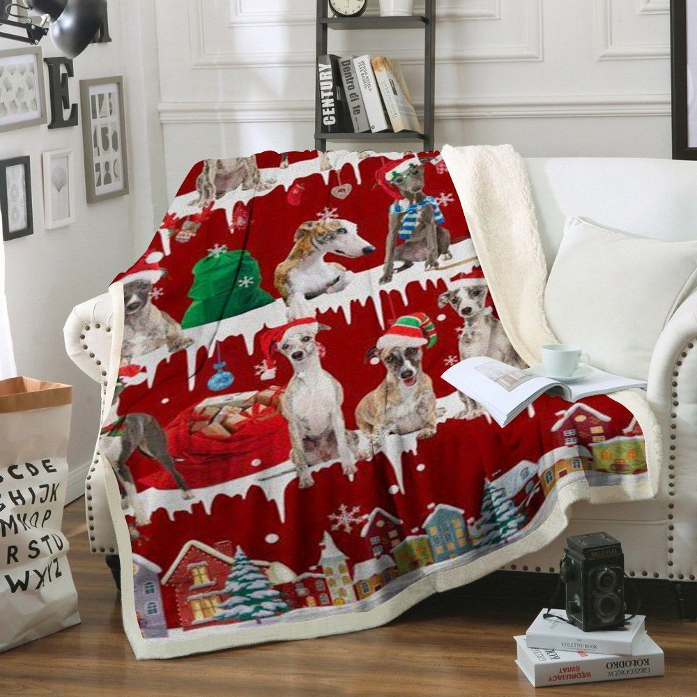 Whippet Snow Christmas Sherpa Fleece Blanket