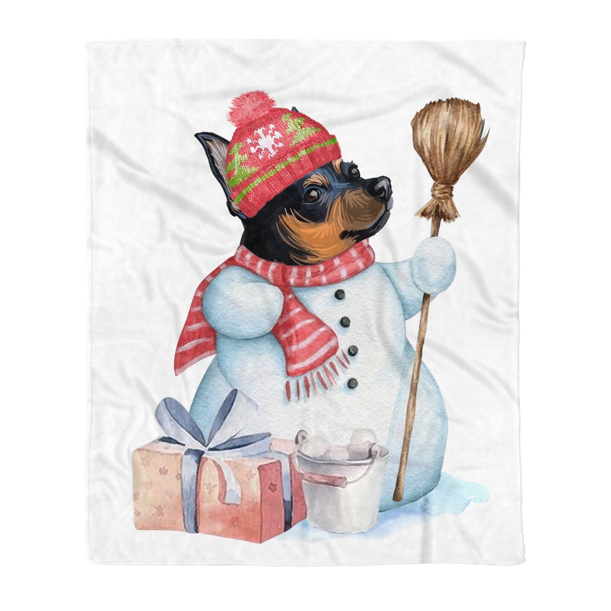 Whippets Snowman Christmas Sherpa Fleece Blanket