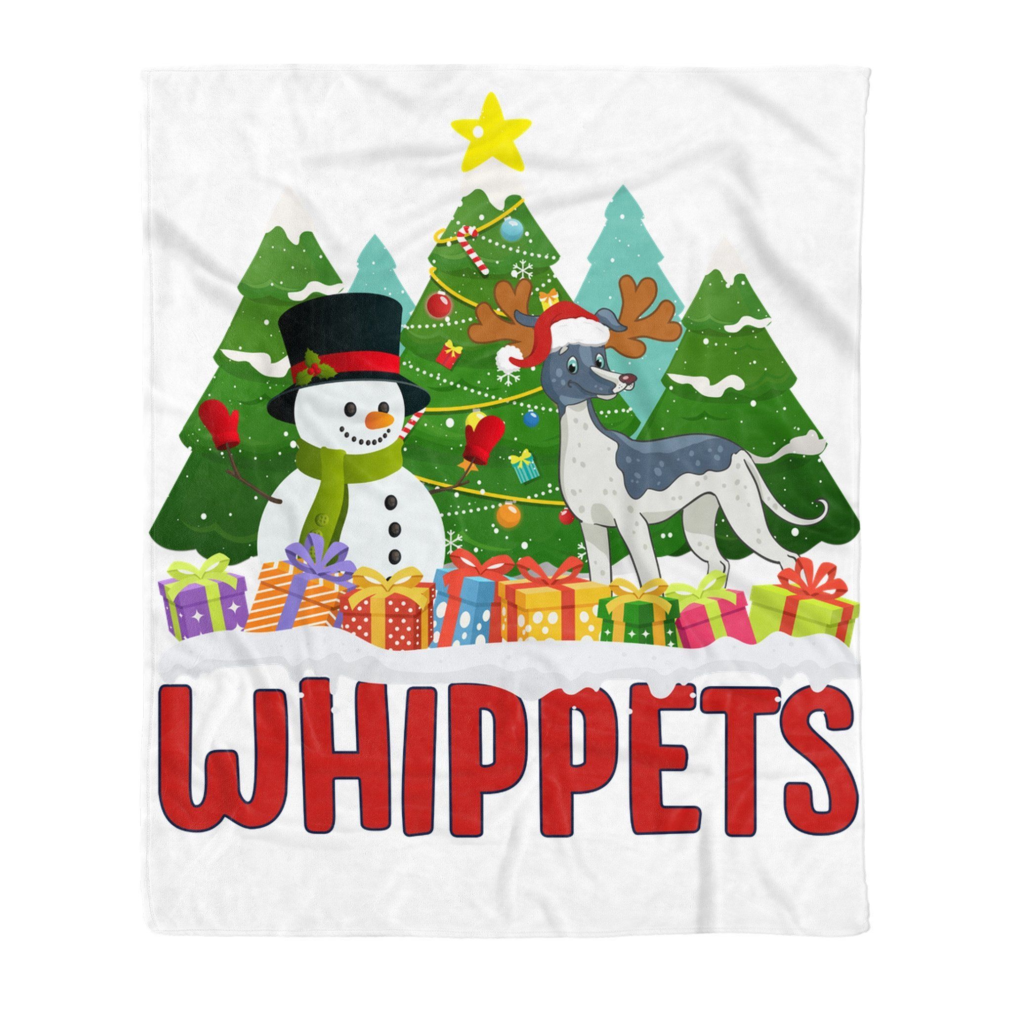 Whippets Snowman Christmas Tree Sherpa Fleece Blanket