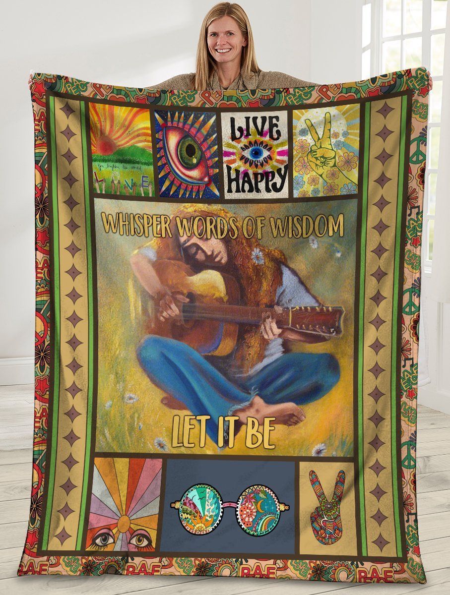 Whisper Words Of Wisdom Let It Be Hippie Girl Peace Fleece Blanket