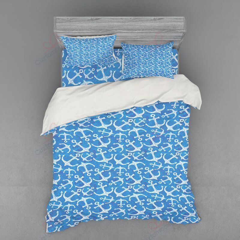 White Anchors Bedding Set
