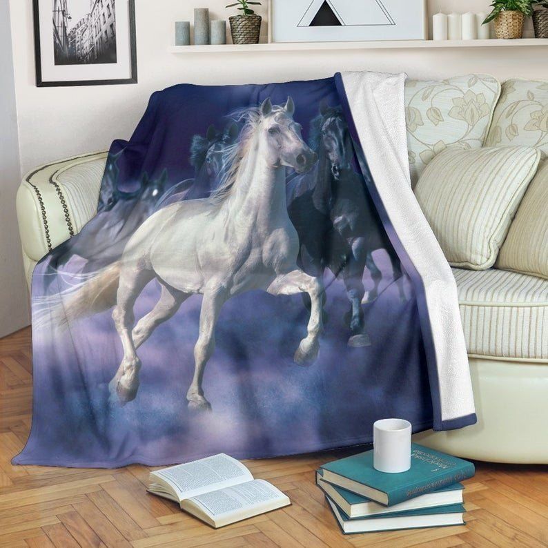 White And Black Horses Running Sherpa Fleece Blanket