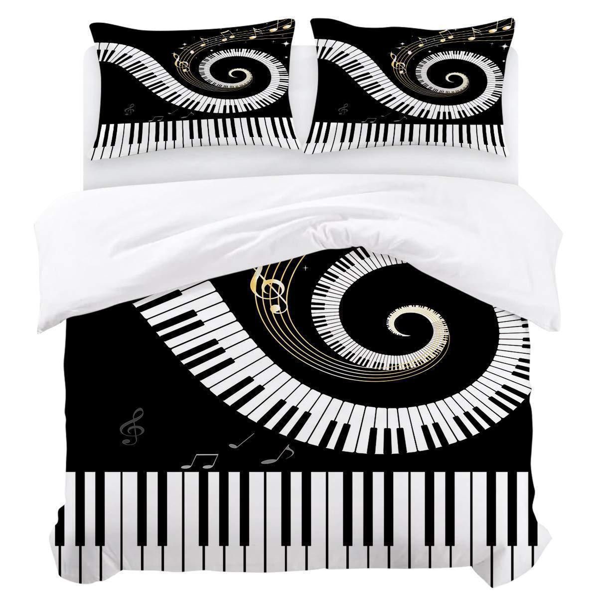 White And Black Piano Key Pattern Bedding Set