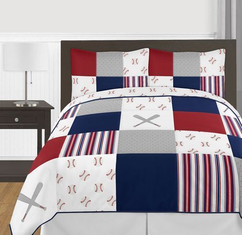 White And Blue Baseball Patch Sports Bedding Set