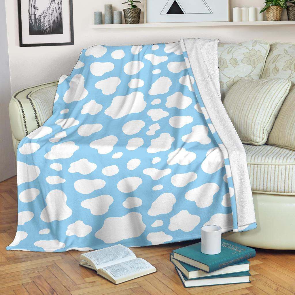 White And Blue Cow Sherpa Fleece Blanket