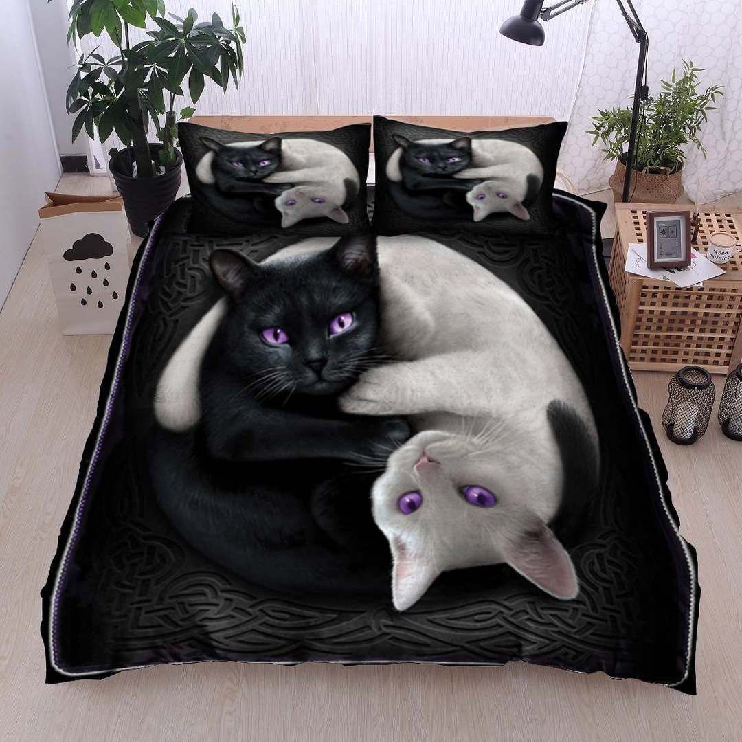 White Black Cat Bedding Set