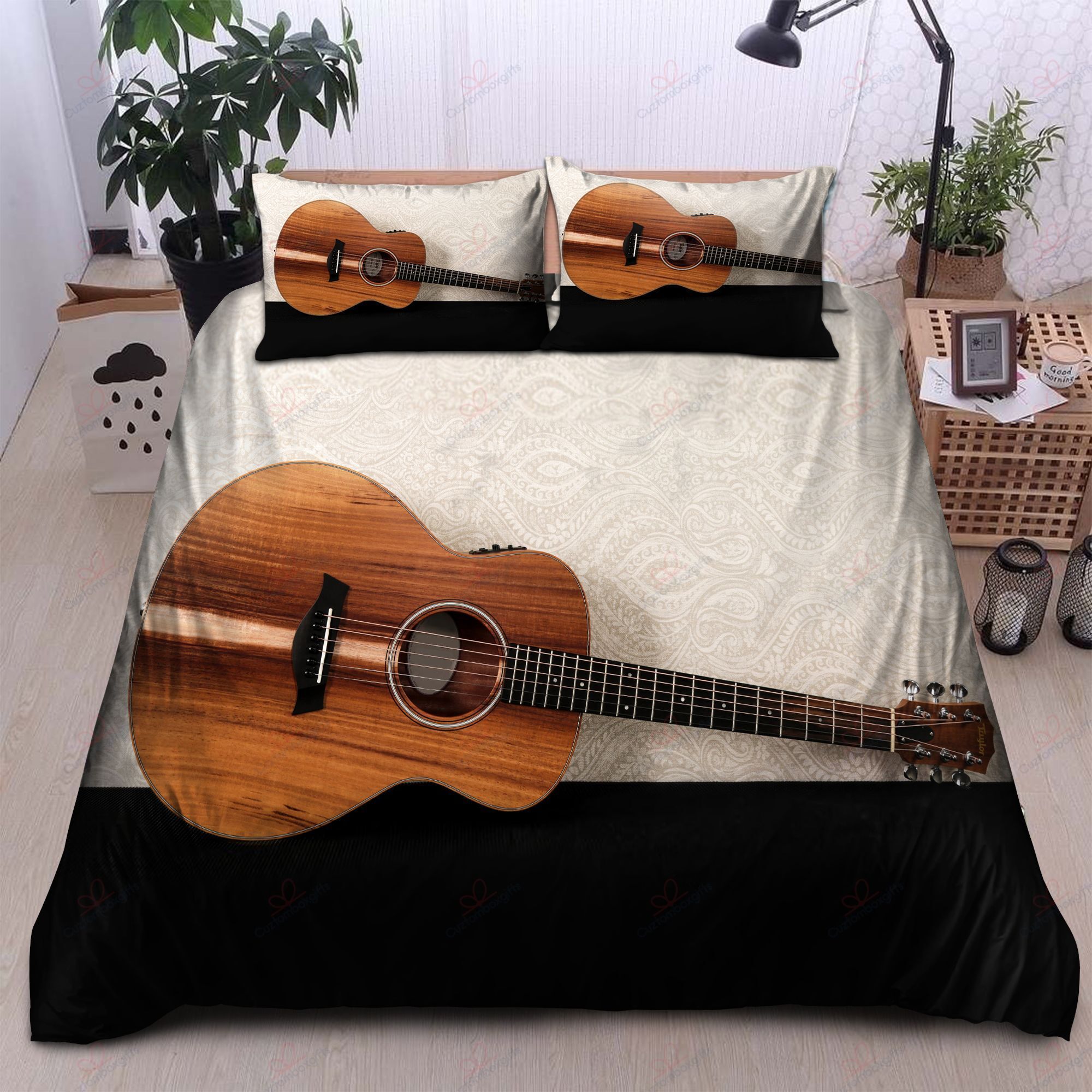 White Bohemian Acoustic Guitar Bedding Set