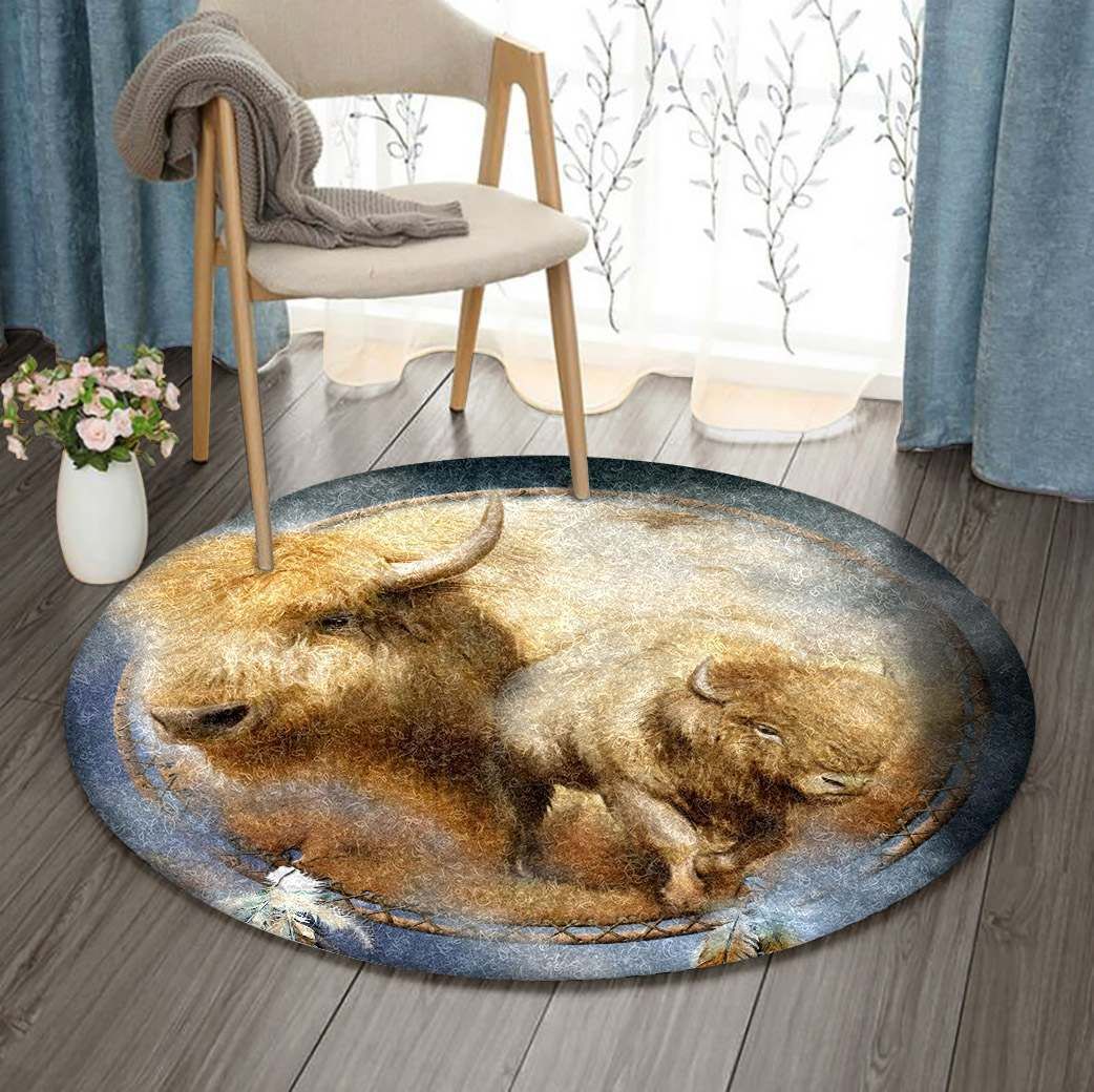 White Buffalo Dreamcatcher Round Carpet