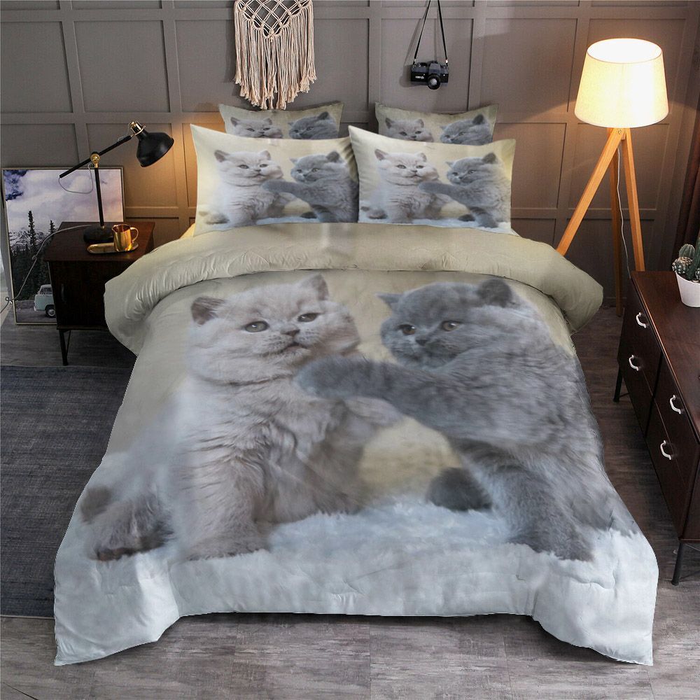 White Cat And Grey Cat Bedding Set