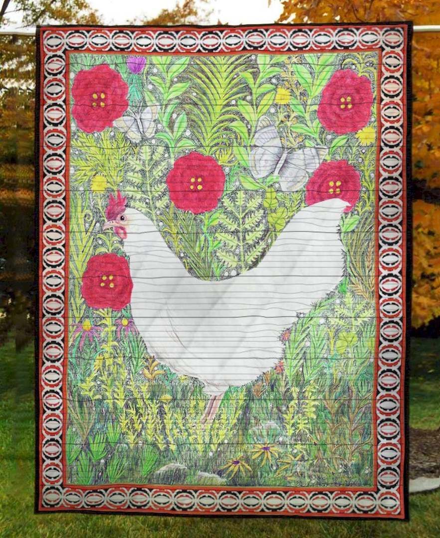 White Chicken In Garden CLT190675 Quilt Blanket
