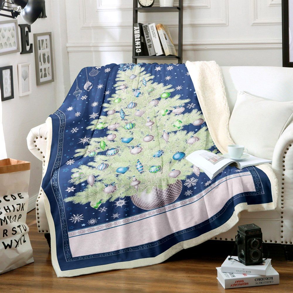 White Christmas Tree Sherpa Fleece Blanket