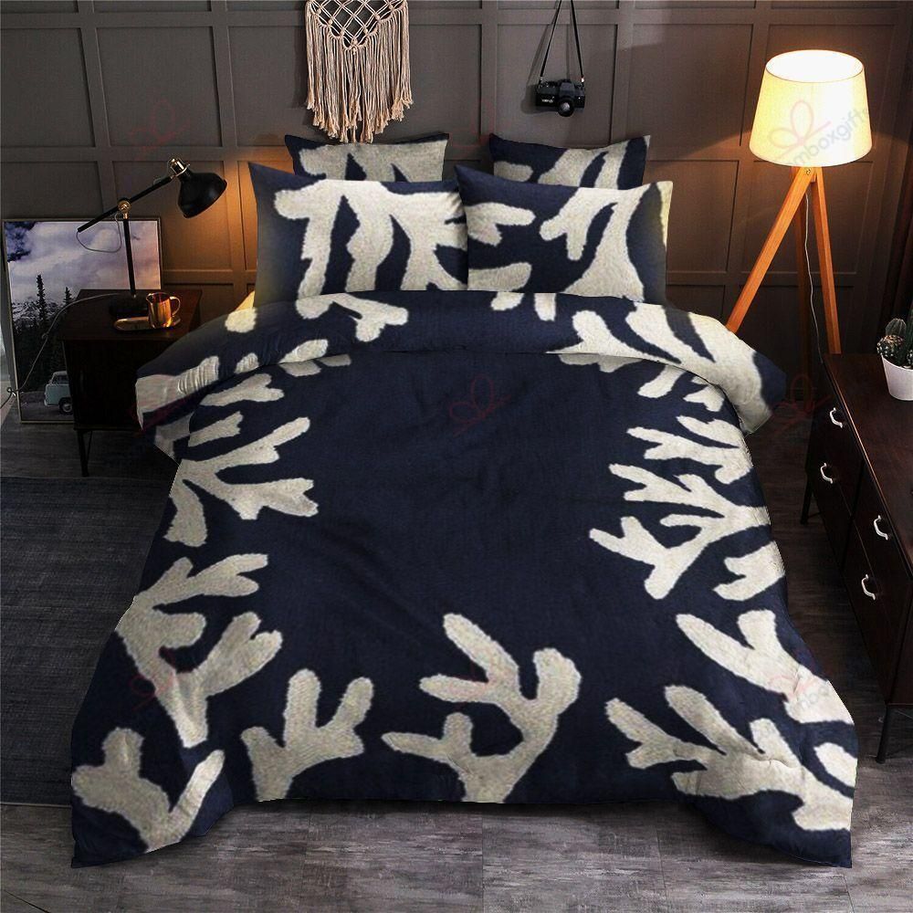 White Coral Pattern Printed Bedding Set
