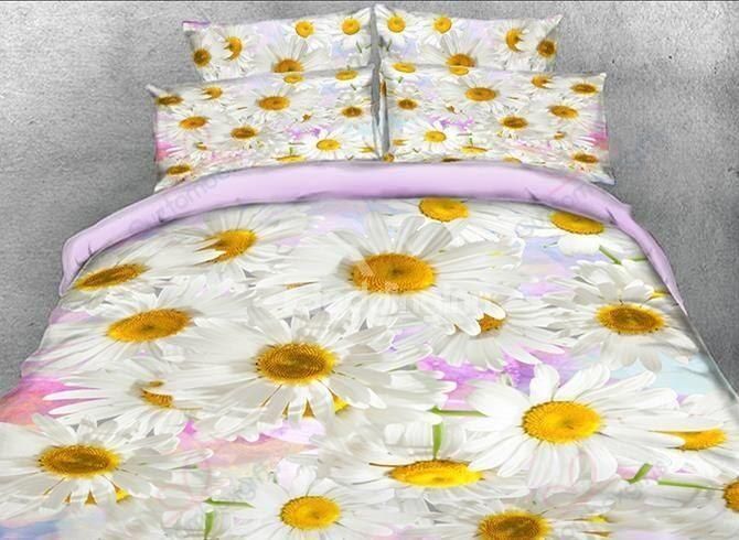 White Daisies Pattern Printed Bedding Set