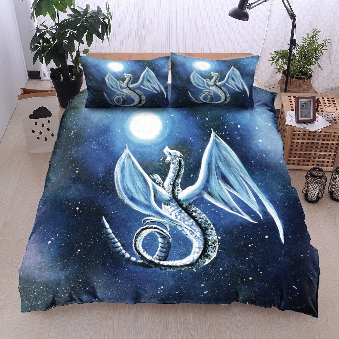 White Dragon And Moon Bedding Set
