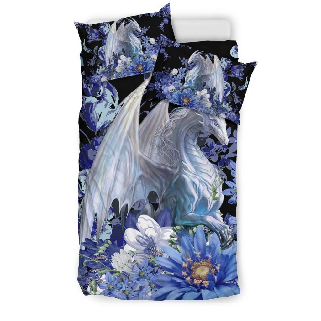 White Dragon Purple Flower Bedding Set
