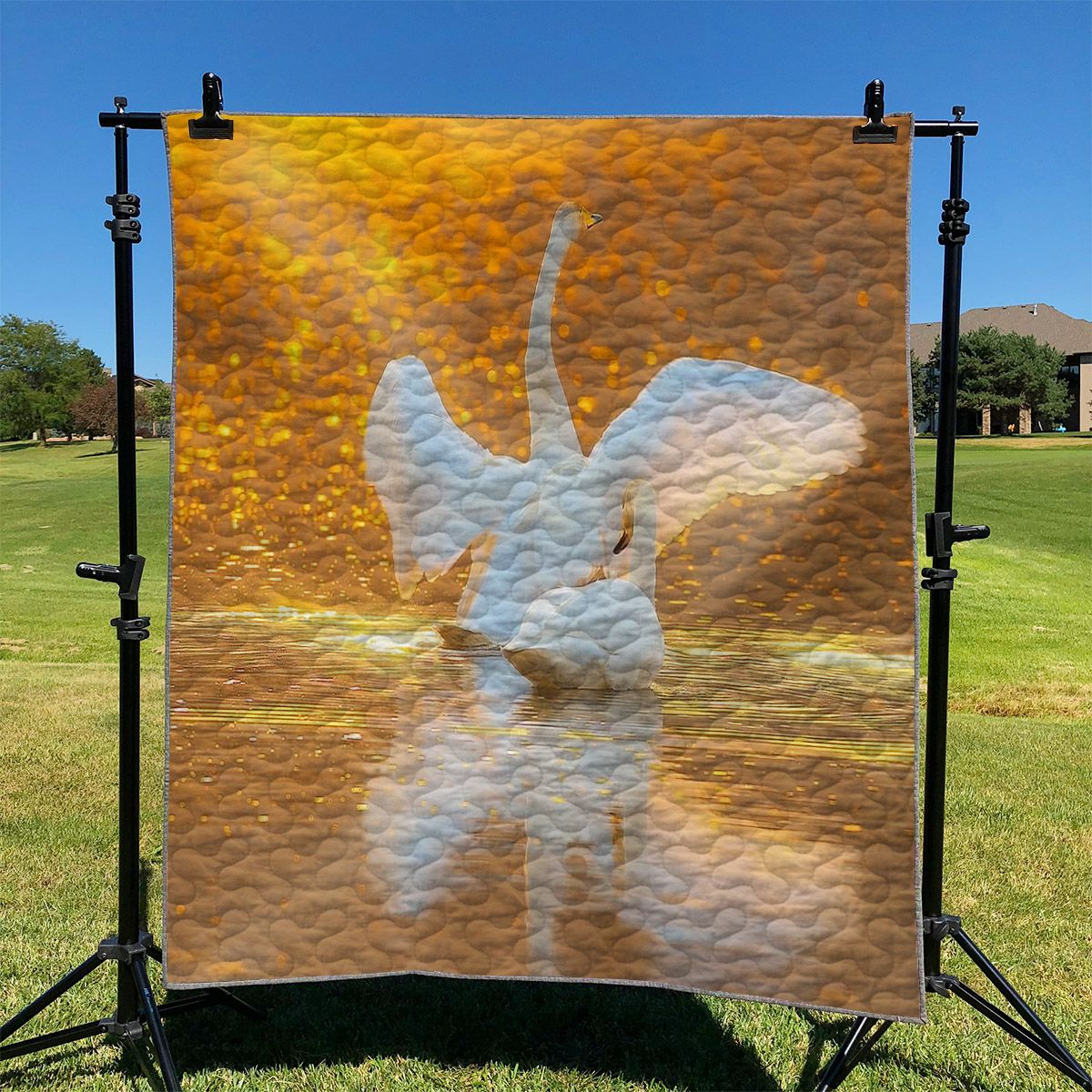 White Duck Couple Swimming In Lake NI2610120DT Quilt Blanket