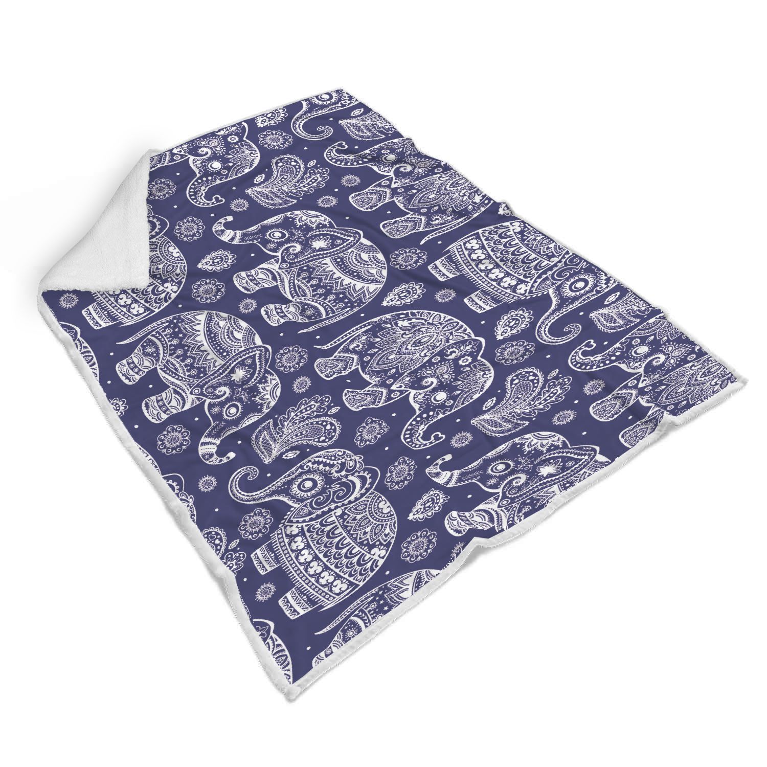 White Elephant Mandala Sherpa Fleece Blanket