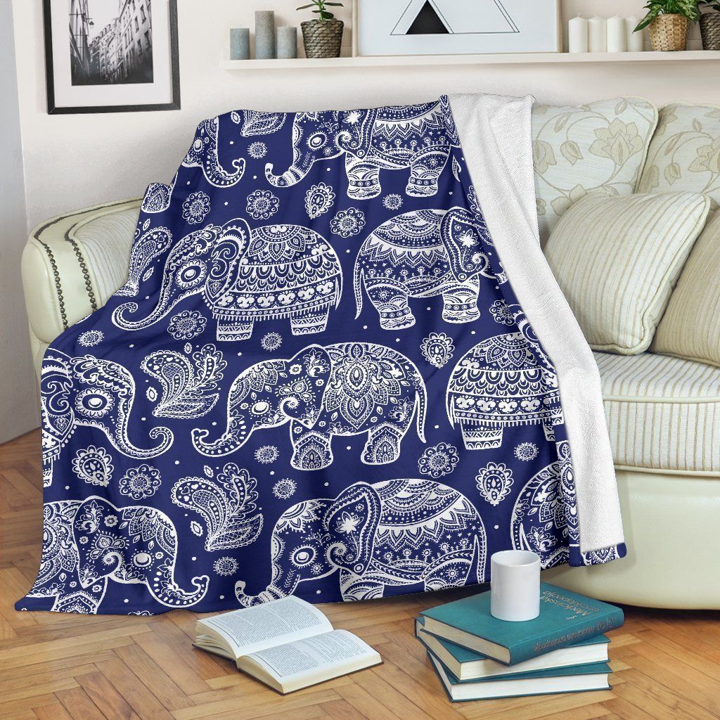 White Elephant Mandala Soft Fleece Blanket
