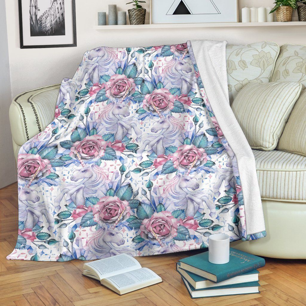 White Fairy Rose Unicorn Sherpa Fleece Blanket