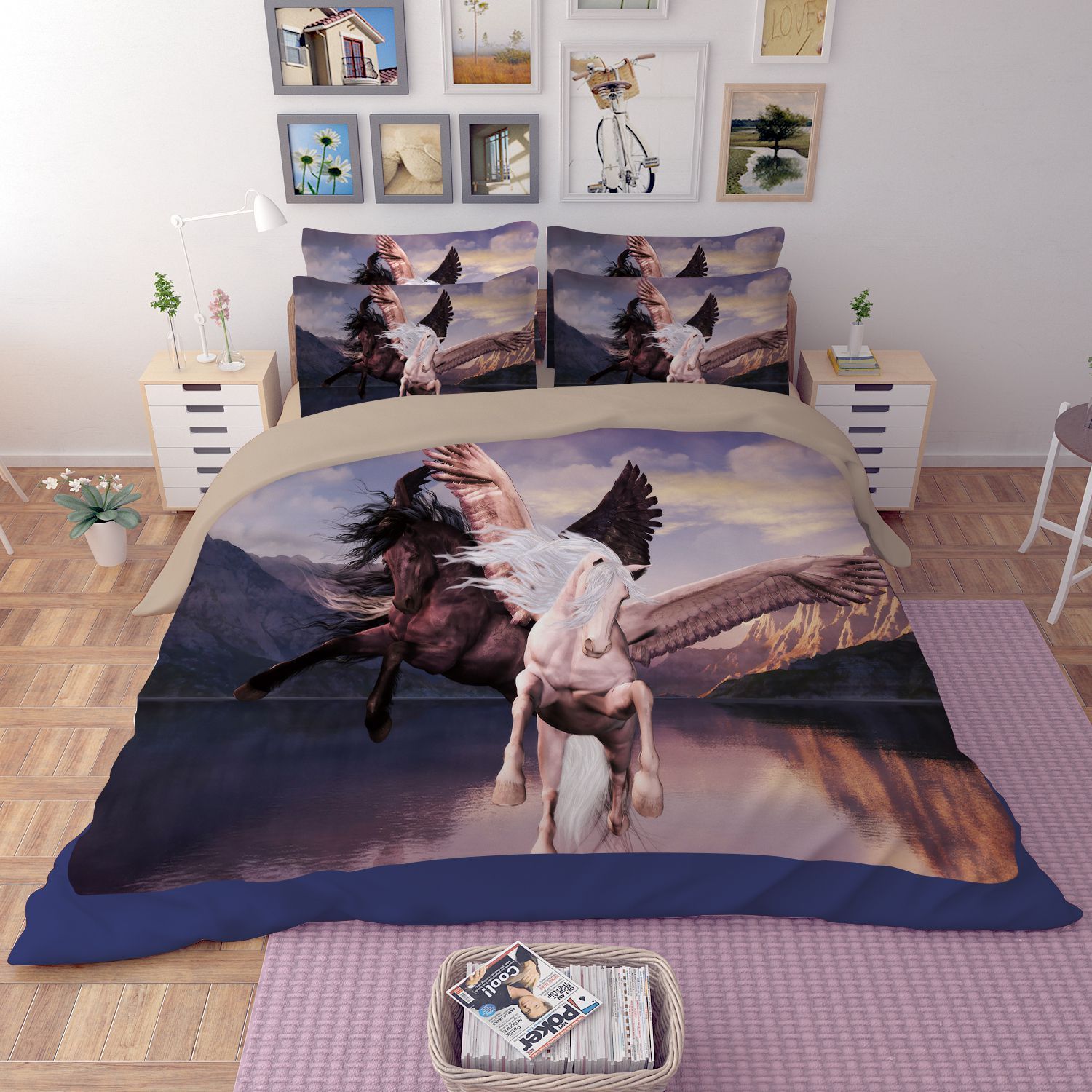 White Flying Horses Bedding Set