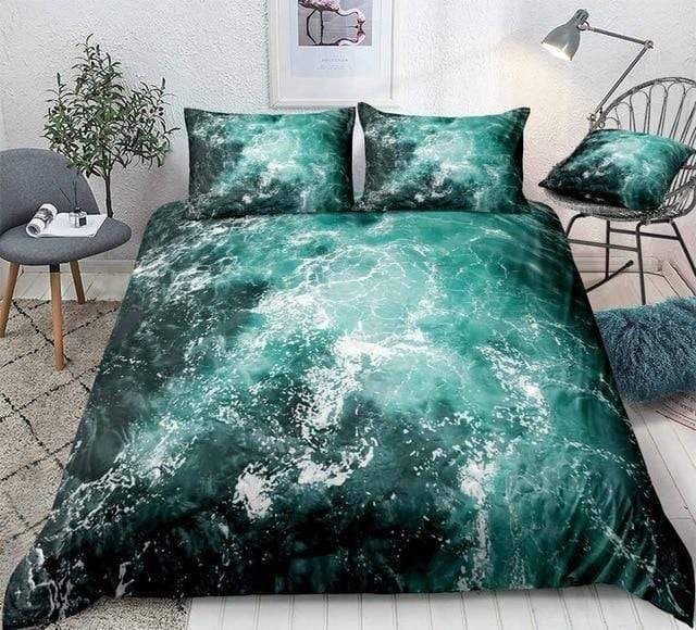 White Foam And Waves Pattern Bedding Set