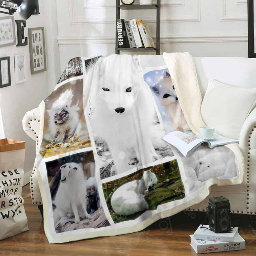White Fox Sherpa Fleece Blanket