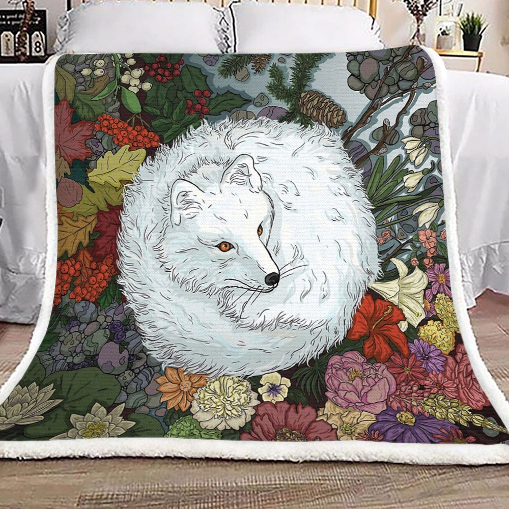 White Fox Sherpa Fleece Blanket