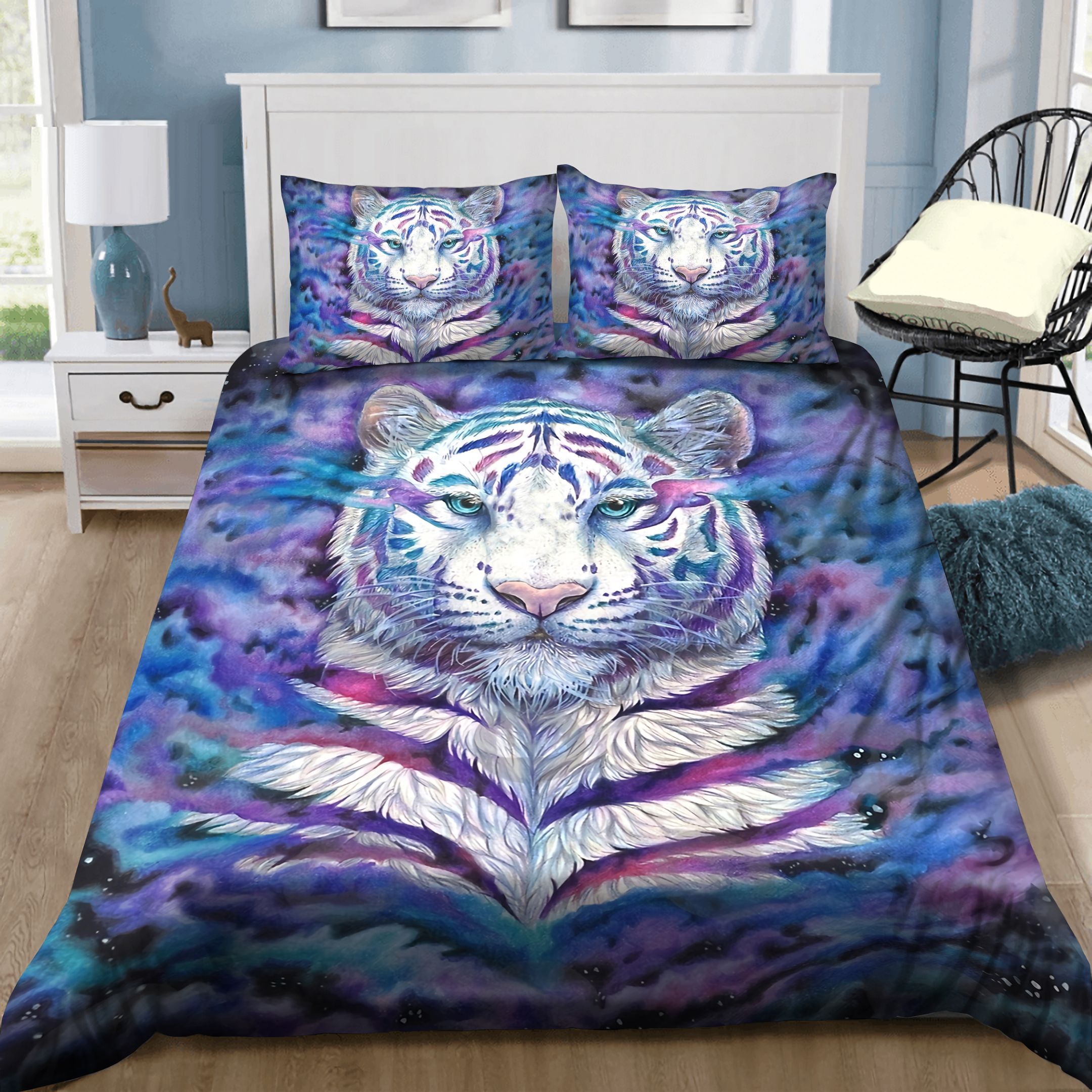 White Galaxy Tiger Bedding Set