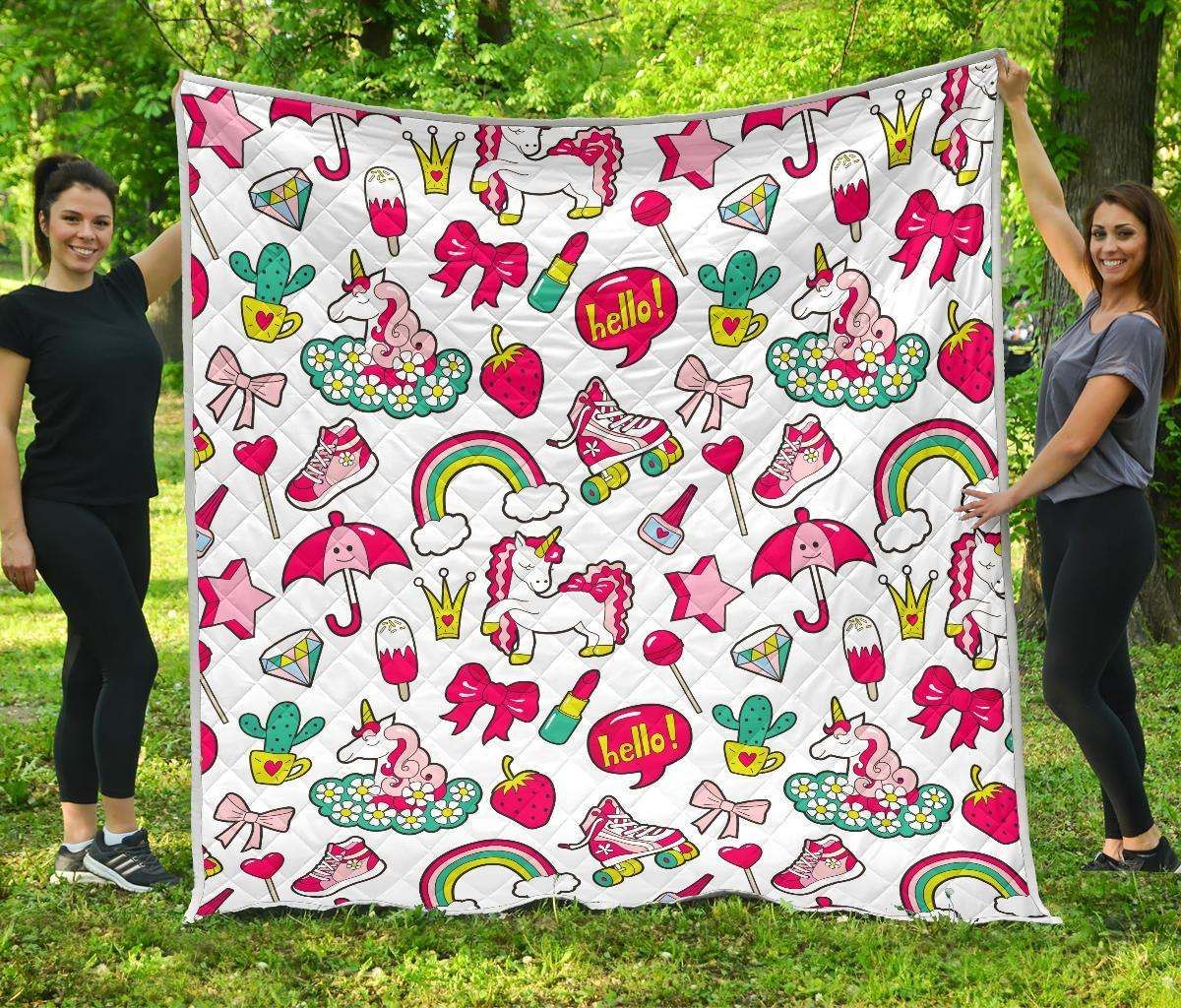 White Girly Unicorn CL17100706MDQ Quilt Blanket