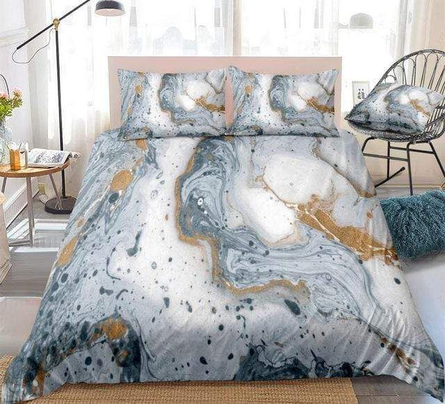 White Gold Grey Marble Abstract Art Bedding Set