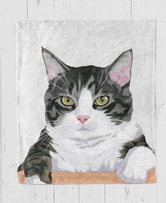 White Grey Cat Sherpa Fleece Blanket