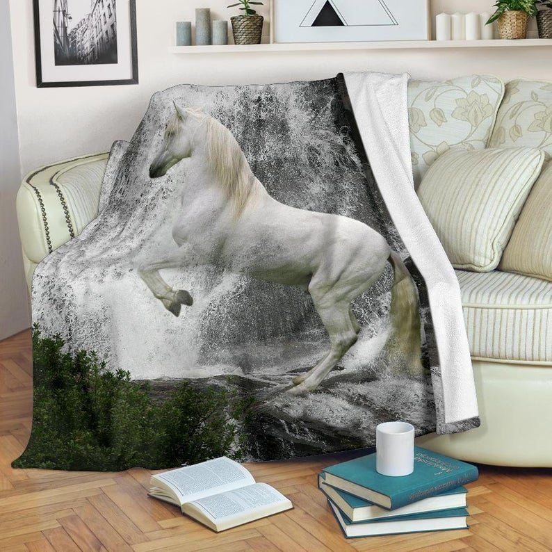White Grey Horse Sherpa Fleece Blanket