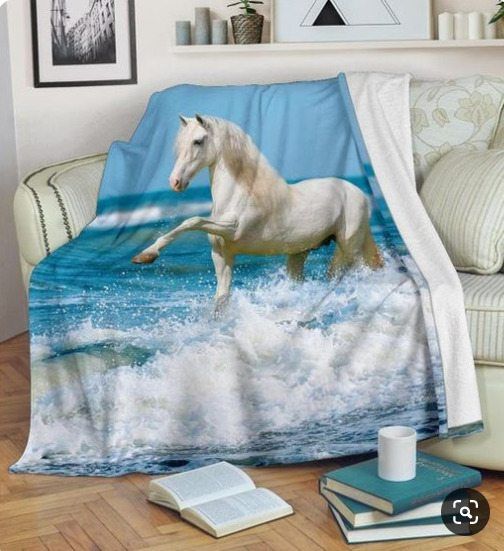 White Horse Sherpa Fleece Blanket