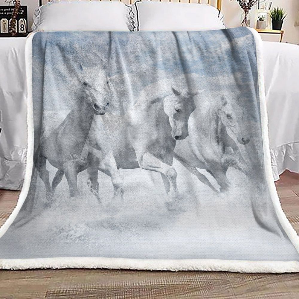 White Horse Sherpa Fleece Blanket