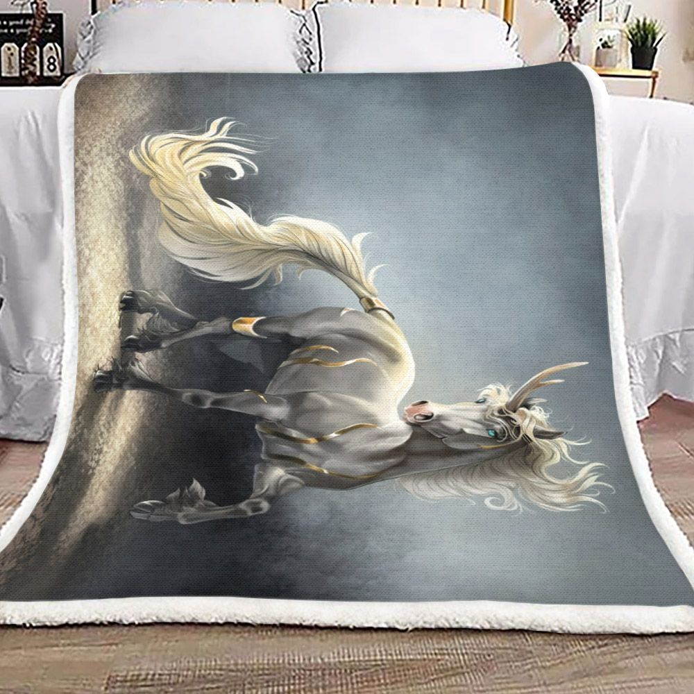 White Horse Sherpa Fleece Blanket