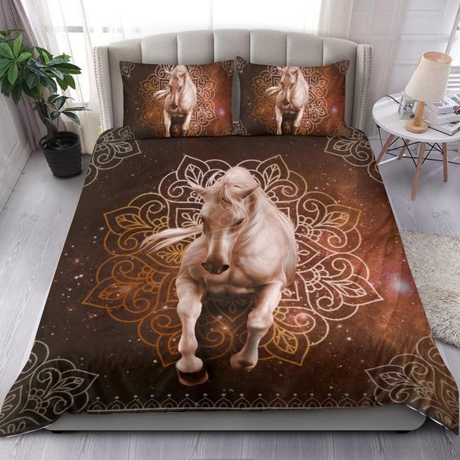 White Horse Running With Flowers Pattern 3D Printed Bedding Set