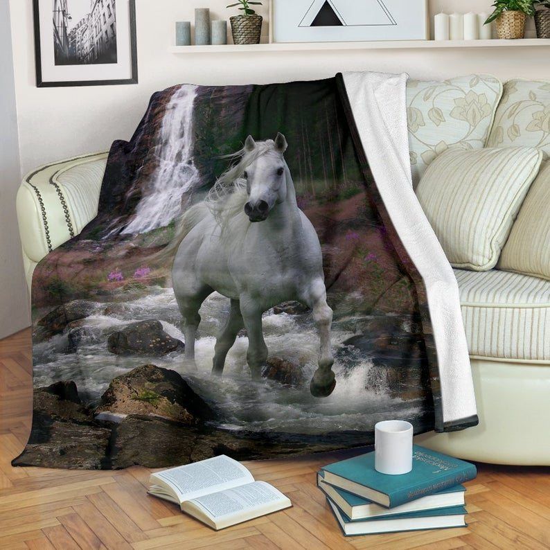 White Horse Secret Waterfall Sherpa Fleece Blanket