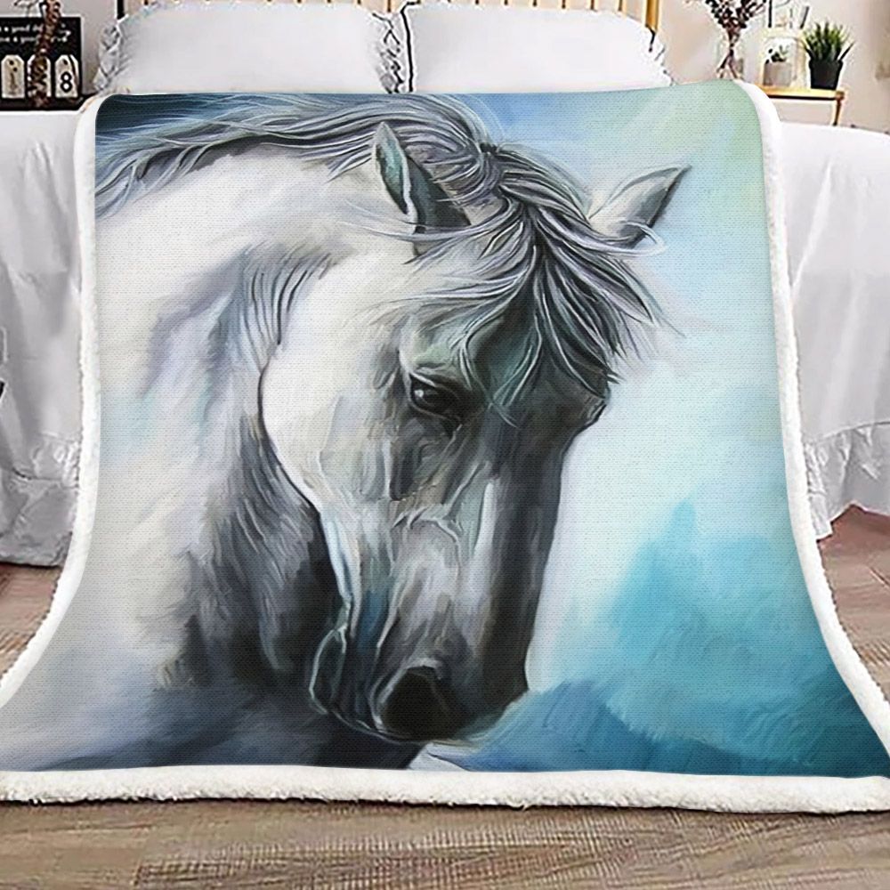White Horse Sherpa Fleece Blanket