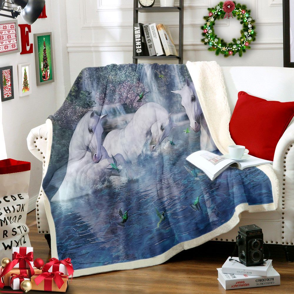 White Horse Sherpa Fleece Blanket