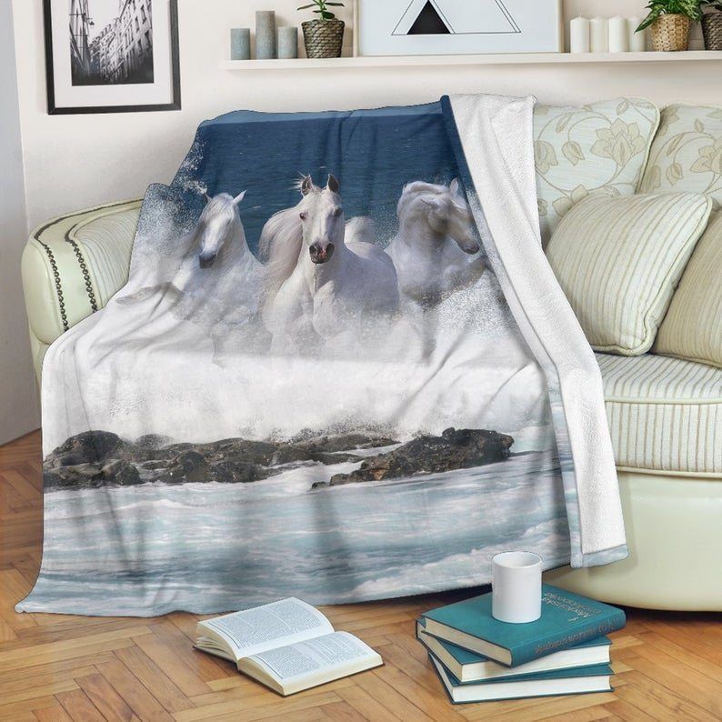 White Horses In Waves Sherpa Fleece Blanket